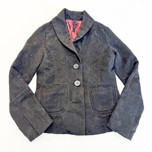 Desigual Black 2-Button Blazer Embroidered Detail Unique Stitch Size 8 / EUR38